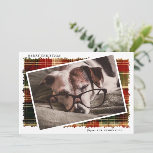 水の色の格子状のカスタム写真クリスマス シーズンカード (スタンド正面)