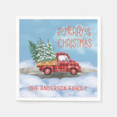 水の色の格子赤いトラック雪メリークリスマス スタンダードカクテルナプキン (正面)