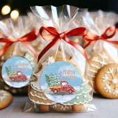 水の色の格子赤いトラック雪メリークリスマス ラウンドシール