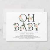 水の色の桃のフローラ文字ベビーシャワーブランチ 招待状 (正面)