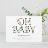 水の色の桃のフローラ文字ベビーシャワーブランチ 招待状 (スタンド正面)