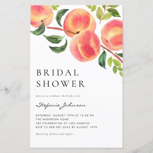 水の色の桃の夏のブライダルシャワー招待 (正面)