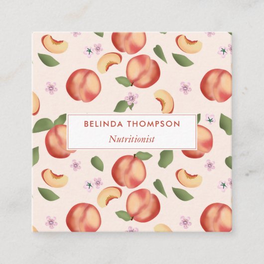 水の色の桃の花栄養士ディエティシャン スクエア名刺 (正面)