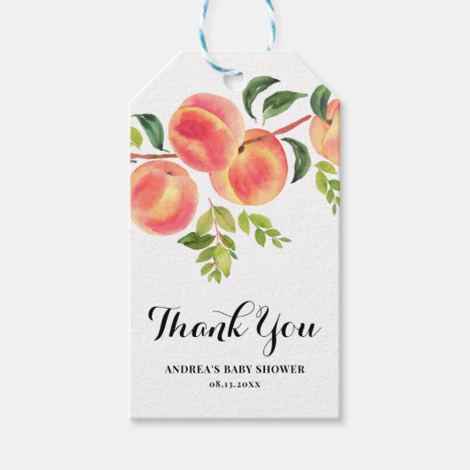 水の色の桃ベイビーシャワーありがとう ギフトタグ (正面)