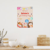 水の色の森の動物の子供たちを歓迎 ポスター (キッチン)