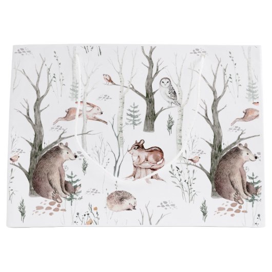 水の色の森の友人ベビーシャワー ラージペーパーバッグ (正面)