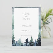 水の色の森の日付を保存ウッドランドグリーン 招待状 (スタンド正面)