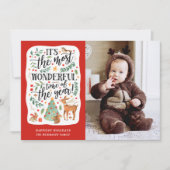 水の色の森の最も素晴らしい時間の赤い写真 シーズンカード (正面)