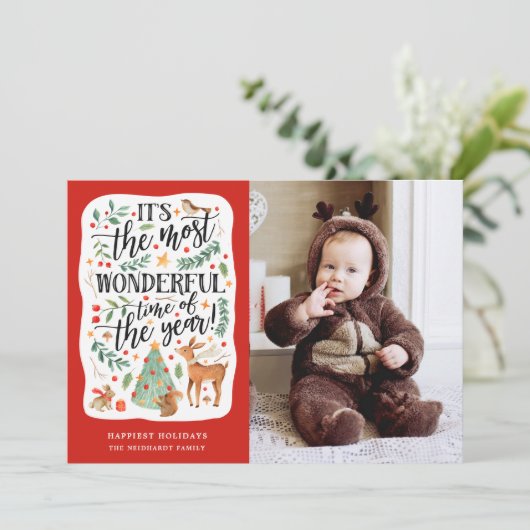 水の色の森の最も素晴らしい時間の赤い写真 シーズンカード (スタンド正面)