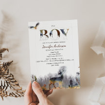 水の色の森の男の子カントリー鹿の赤ちゃんシャワー