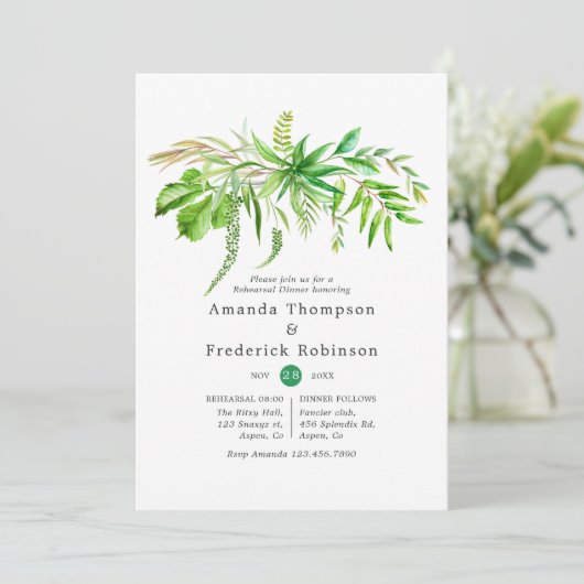 水の色の森の緑のリハーサルディナー 招待状 (スタンド正面)
