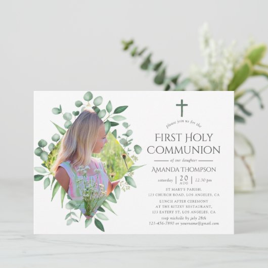 水の色の森の緑の最初の聖餐式 招待状 (スタンド正面)