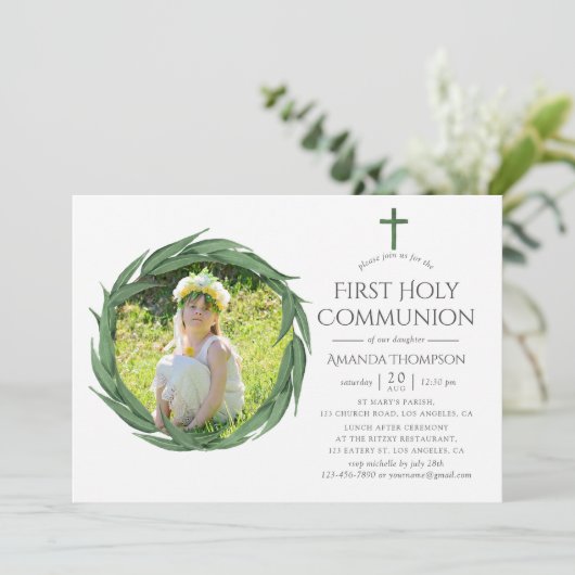 水の色の森の緑の最初の聖餐式 招待状 (スタンド正面)