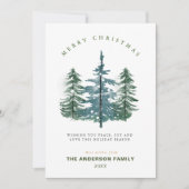 水の色の森エレガント松の木クリスマス シーズンカード (正面)