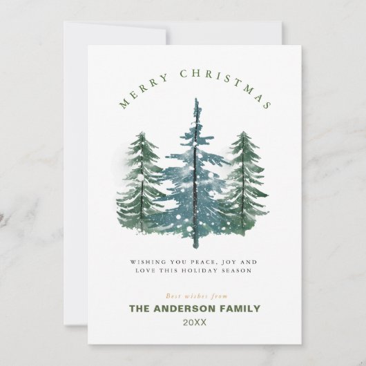 水の色の森エレガント松の木クリスマス シーズンカード (正面)