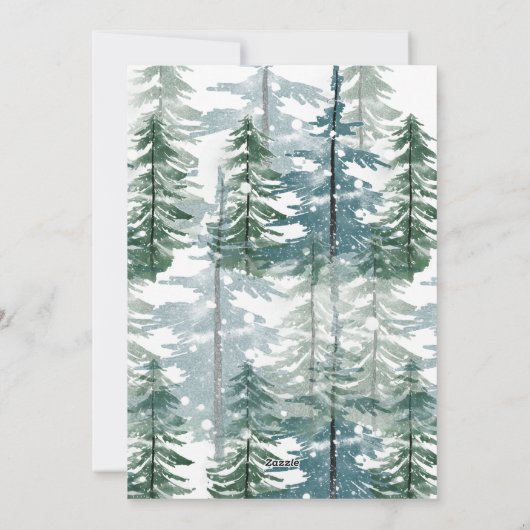 水の色の森エレガント松の木クリスマス シーズンカード (裏面)