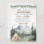 水の色の森キャンピングアドベンチャーベビーシャワー 招待状 (正面)