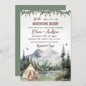 水の色の森キャンピングアドベンチャーベビーシャワー 招待状 (正面/裏面)