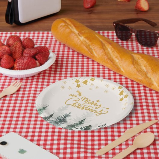 水の色の森メリークリスマスホリデー ペーパープレート (ピクニック)