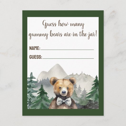 水の色の森、テディベア、ベビーシャワーゲーム エンクロージャーカード (正面)