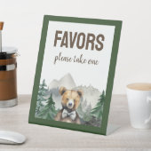 水の色の森、テディベア、赤ちゃんシャワーの好意 台座サイン (インサイチュ)