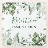 水の色の植物性アイビシダのセージのファミリーキャビン ガラスコースター (正面)