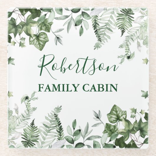 水の色の植物性アイビシダのセージのファミリーキャビン ガラスコースター (正面)