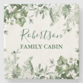 水の色の植物性アイビシダのセージのファミリーキャビン ストーンコースター (正面)