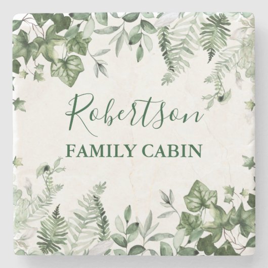 水の色の植物性アイビシダのセージのファミリーキャビン ストーンコースター (正面)