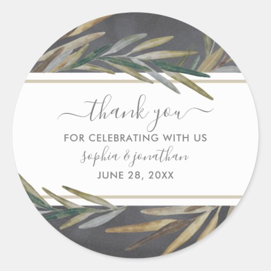 水の色の植物性チョーク結婚ボード感謝 ラウンドシール (正面)