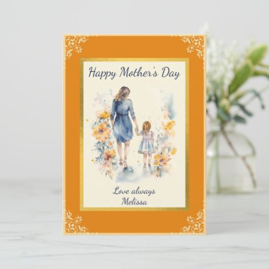水の色の母と娘の母の日フラット カード (スタンド正面)
