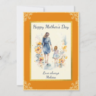 水の色の母と娘の母の日フラット カード