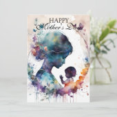 水の色の母と子供のシルエットアート カード (スタンド正面)