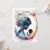 水の色の母と子供のシルエットアート カード (正面/裏面インサイチュ)