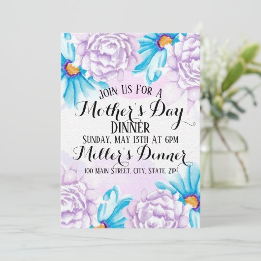 水の色の母の日ディナー招待状カード 招待状 (スタンド正面)