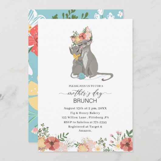 水の色の母エレガントはデイブランチベビーショウ 招待状 (正面/裏面)