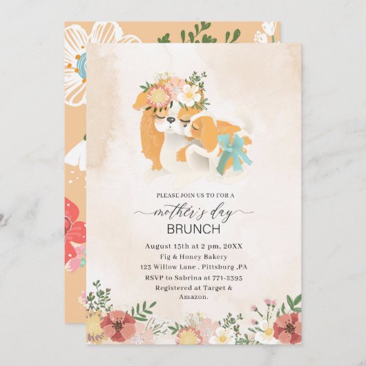 水の色の母エレガントはデイブランチベビーショウ 招待状 (正面/裏面)