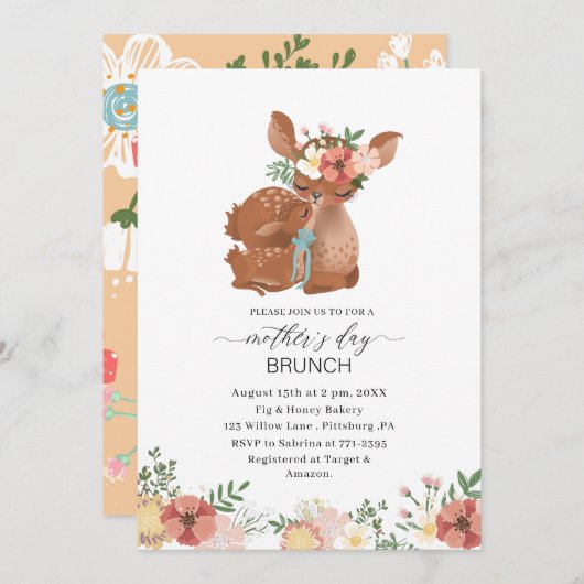 水の色の母エレガントはデイブランチベビーショウ 招待状 (正面/裏面)