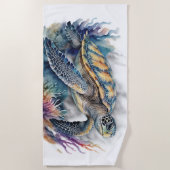 水の色の水中リーフシーンシーカメ ビーチタオル (正面)