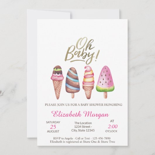 水の色の氷のクリームああベビー夏の赤ちゃんシャワー 招待状 (正面)