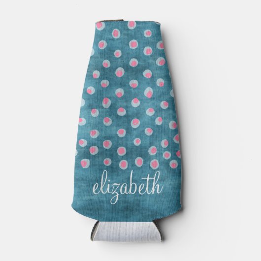 水の色の汚れた水玉模様 – 青とピンク ボトルクーラー (正面)