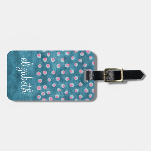 水の色の汚れた水玉模様 – 青とピンク ラゲッジタグ (正面横)