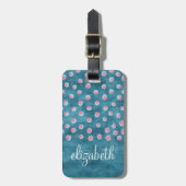 水の色の汚れた水玉模様 – 青とピンク ラゲッジタグ (正面縦)