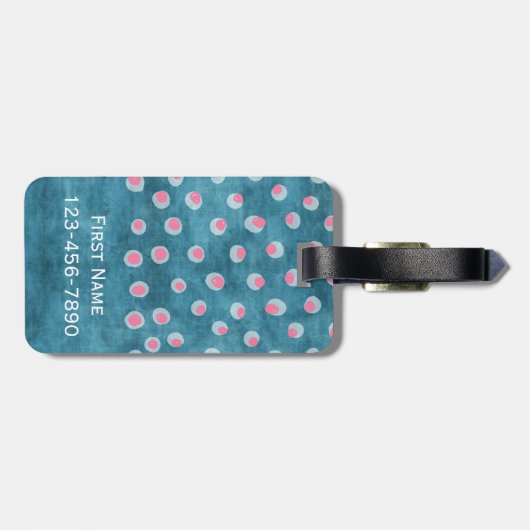 水の色の汚れた水玉模様 – 青とピンク ラゲッジタグ (裏面横)