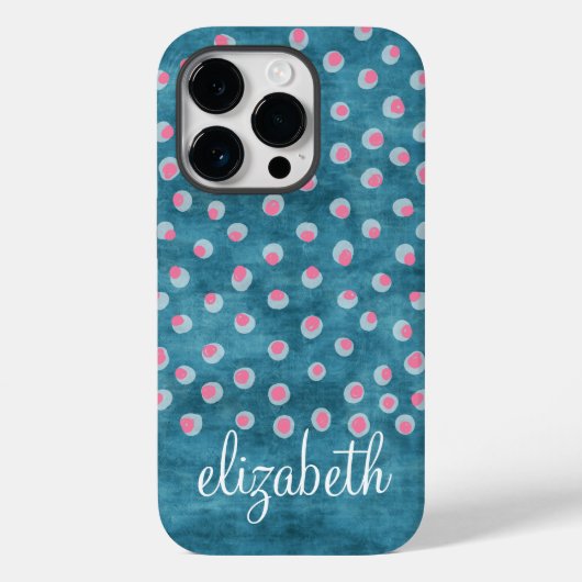 水の色の汚れた水玉模様 – 青とピンク Case-Mate iPhoneケース (裏面)