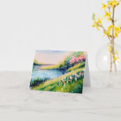 水の色の池と花のカスタマイズ カード (黄色い花)