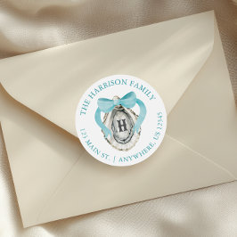 水の色の沿岸オイスターボウモノグラムアドレス ラウンドシール