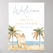 水の色の沿岸サーフベビーシャワーウェルカムサイン ポスター (正面)