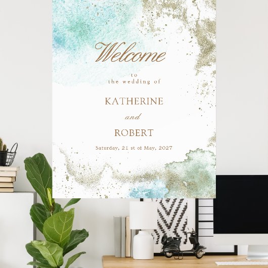 水の色の沿岸予算の写真結婚の数 ポスター (ホームオフィス)