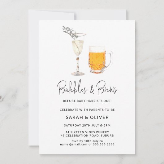 水の色の泡とブライトベビーシャワー 招待状 (正面)